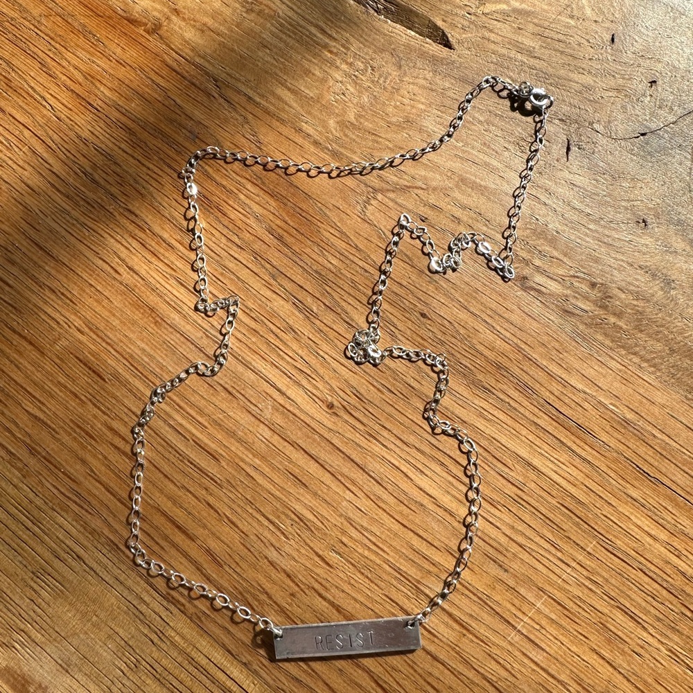 RESIST hand stamped necklace - Picture 3 of 3
